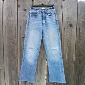 Zara Wide Leg Jeans Women Size 0 Light Blue Denim Slim Zip Button High Waist